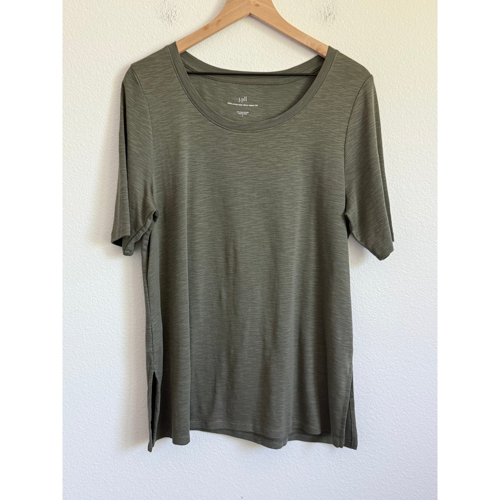 J Jill Olive Green Pima Cotton Scoop Neck Tee Slub Casual Earthy Cottage L